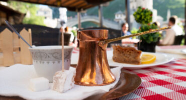 Traditional,Turkish,Coffee,And,Turkish,Delight.,View,Of,Mostar,Old