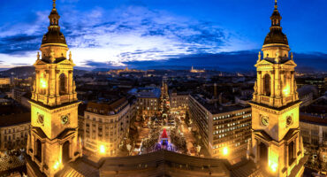 Budapest,Saint,Stephan,Basilica,Panorama,After,Sunset