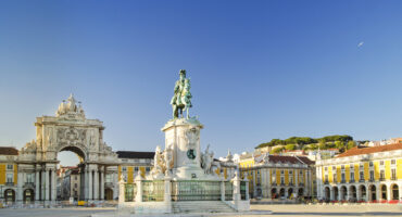 The 'praca do comercio square' located in Lisbon, Portugal