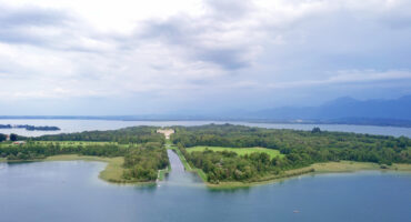 Aerial,View,Of,Island,With,Palace,On,Chimsee