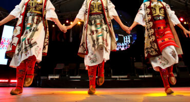Girls,Dancing,In,Serbian,National,Folkloric,Costumes