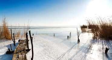 Angler pier at Lake Balaton in winter time , Hungary