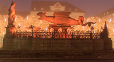 Der Lindwurm in Klagenfurt in Weihnachtlichem Umfeld