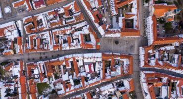 Aerial view of traditional baroque Varazdin downtown during winter, Croatia.